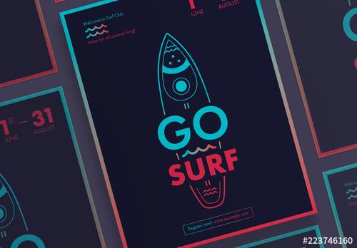 Poster Layout Set with Surfboard And Wave Elements - 223746160 - 223746160