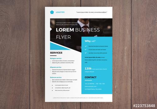 Business Flyer Layout with Blue Sidebar - 223753848 - 223753848