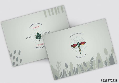 Postcard Layout Set with Nature Illustrations - 223772738 - 223772738