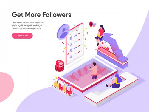 Get More Followers Isometric Illustration - get-more-followers-isometric-illustration