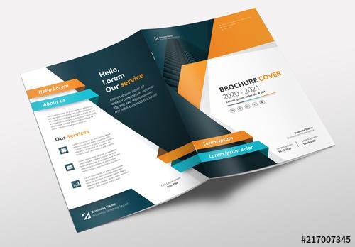 Brochure Layout with Teal, Orange and Blue Accents - 217007345 - 217007345