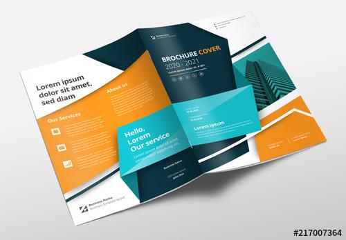 Brochure Layout with Teal, Orange and Blue Accents - 217007364 - 217007364