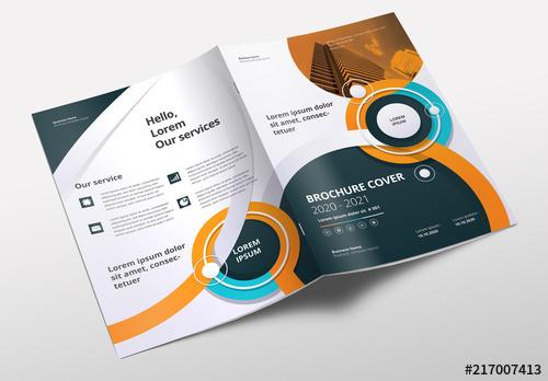 Brochure Layout with Teal, Orange and Blue Accents - 217007413 - 217007413