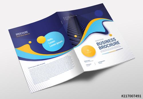 Brochure Layout with Violet, Yellow and Blue Accents - 217007491 - 217007491