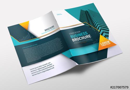 Brochure Layout with Teal, Orange and Blue Accents - 217007579 - 217007579