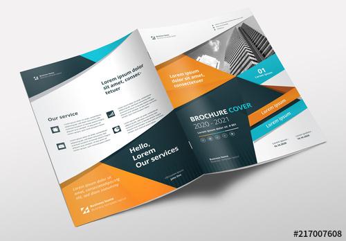 Brochure Layout with Teal, Orange and Blue Accents - 217007608 - 217007608