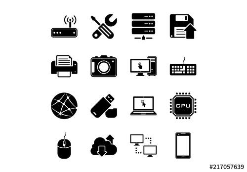 16 Technology and Hardware Icons - 217057639 - 217057639