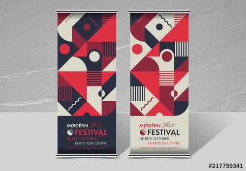 Roll-Up Banner Layout with Colorful Geometric Elements - 217759341 - 217759341