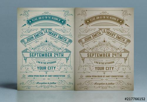 Vintage Wedding Invitation Layout with Ornaments - 217766152 - 217766152