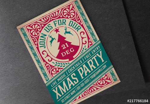 Vintage Christmas Party Flyer Layout - 217766184 - 217766184