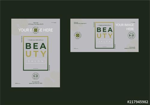 Flyer Layout Set with Green Gradient Box Element - 217945982 - 217945982