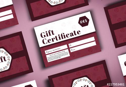 Gift Certificate Layout with Maroon Elements - 217953481 - 217953481