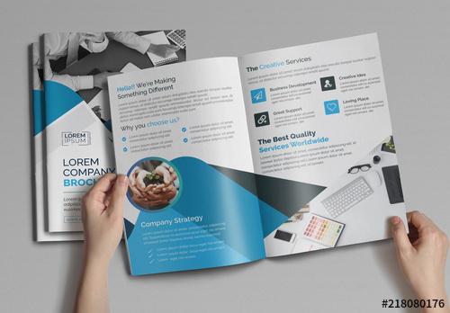 BiFold Brochure Layout with Blue Accents - 218080176 - 218080176