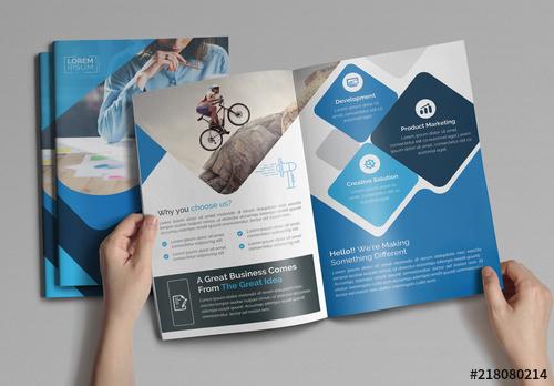 BiFold Brochure Layout with Blue Accents - 218080214 - 218080214