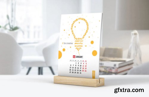 Desk Calendar With Wooden Stand Mockup