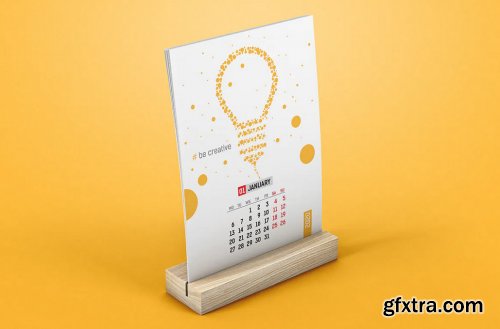 Desk Calendar With Wooden Stand Mockup