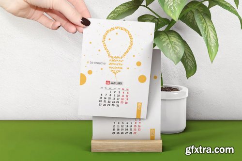 Desk Calendar With Wooden Stand Mockup