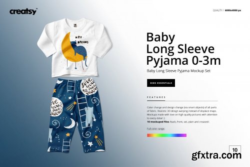 CreativeMarket - Baby Long Sleeve Pyjama Mockup Set 4309706