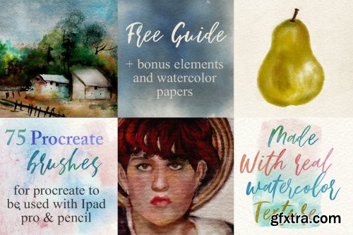 CreativeMarket - 75 Procreate Watercolor Brush Bundle 4313003