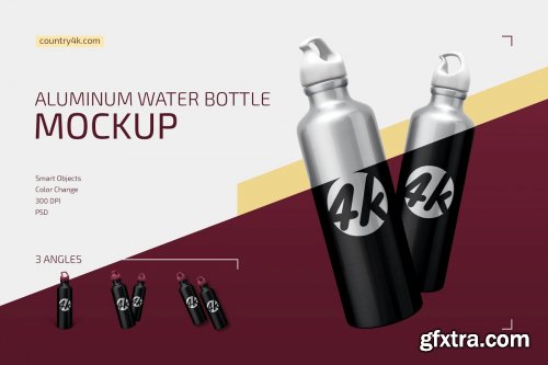 CreativeMarket - Aluminum Water Bottle Mockup Set 4351770