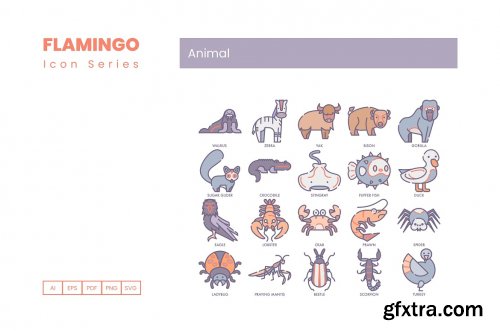 100 Animal Icons - Flamingo Series