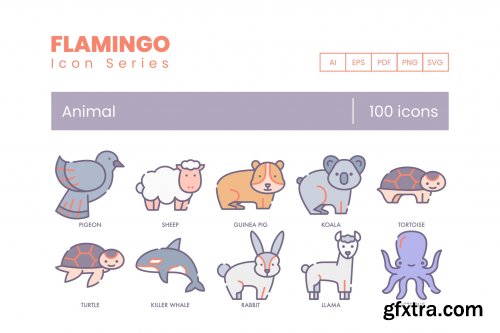 100 Animal Icons - Flamingo Series