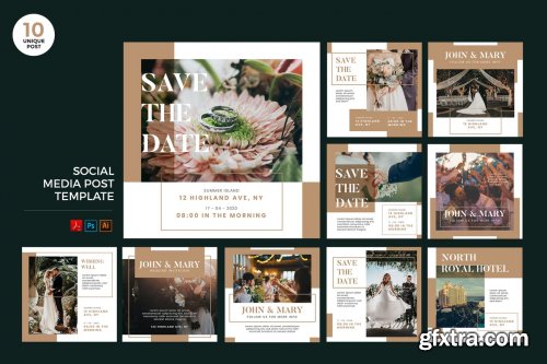 Wedding Invitation Social Media Kit PSD & AI