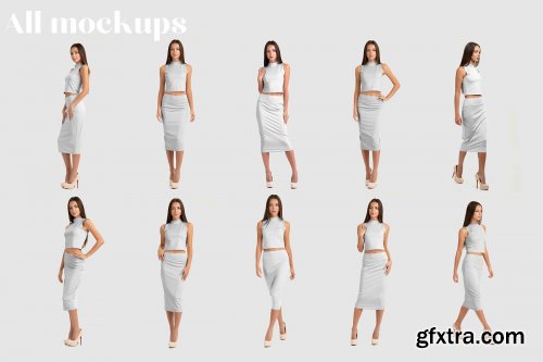 CreativeMarket - Woman Elegant Skirt Suit Mockup Set 4296581