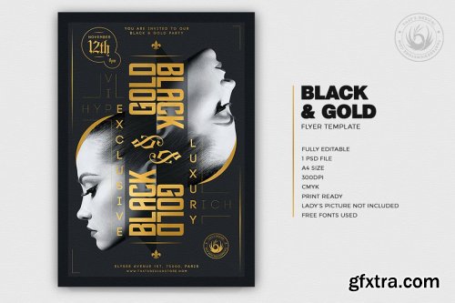 CreativeMarket - Black and Gold Flyer Template V17 4366236