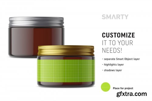 CreativeMarket - Amber small jar mockup 4358242