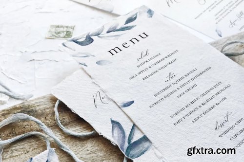 Elegant Blue Watercolor Sprig Wedding Suite