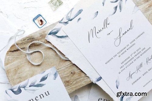 Elegant Blue Watercolor Sprig Wedding Suite