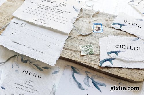 Elegant Blue Watercolor Sprig Wedding Suite