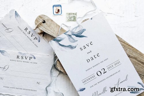 Elegant Blue Watercolor Sprig Wedding Suite