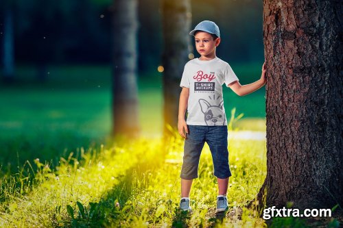 CreativeMarket - Boy T-Shirt Mock-Up Set 2 4345778