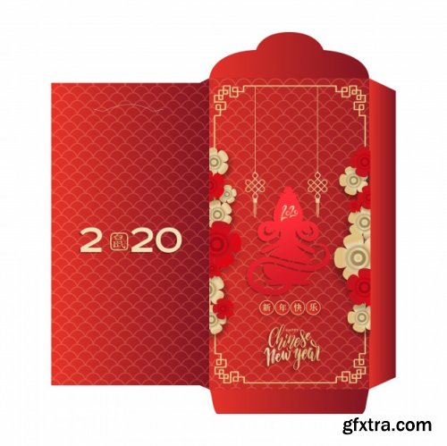 Chinese new year 2020 money red envelopes packet vector image