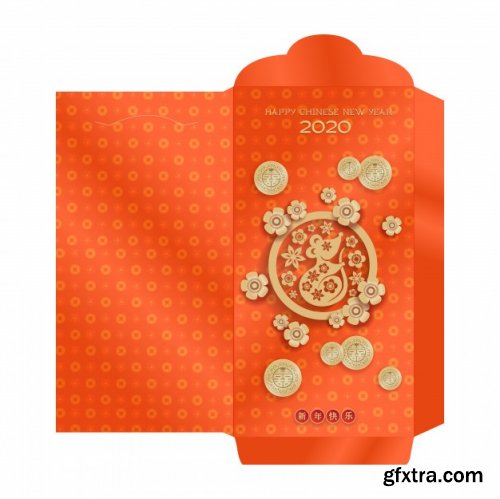 Chinese new year 2020 money red envelopes packet vector image