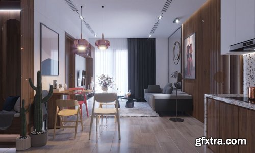 Kitchen - Livingroom Interior Scene By TranHai