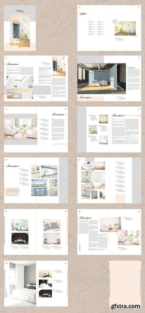 Furniture Catalog Layout with Grey and Pale Orange Accents