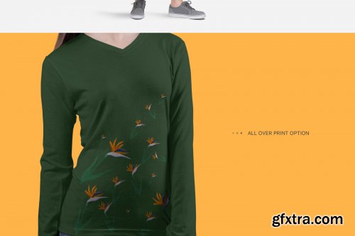 Women's V Neck Long Sleeve Shirt Mockup Set