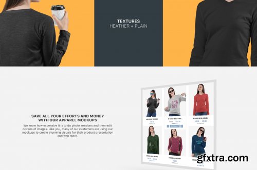 Women's V Neck Long Sleeve Shirt Mockup Set