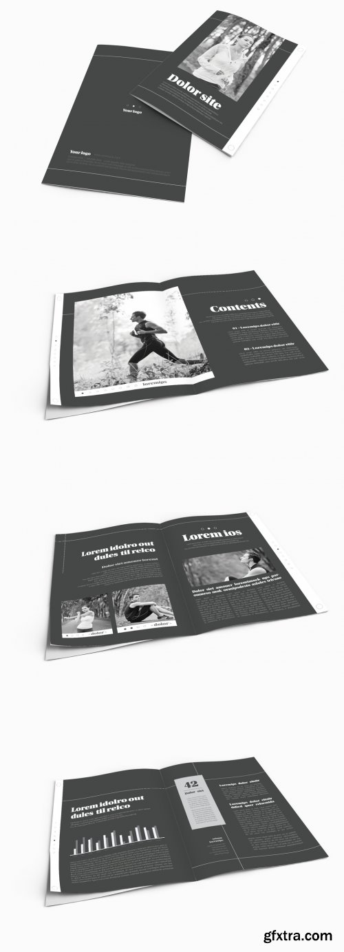 Bifold Brochure Layout with Black and Grey Accents