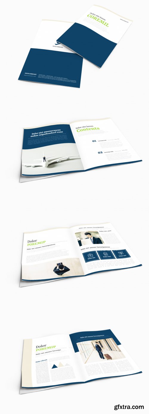 Bifold Brochure Layout with Navy and Green Accents