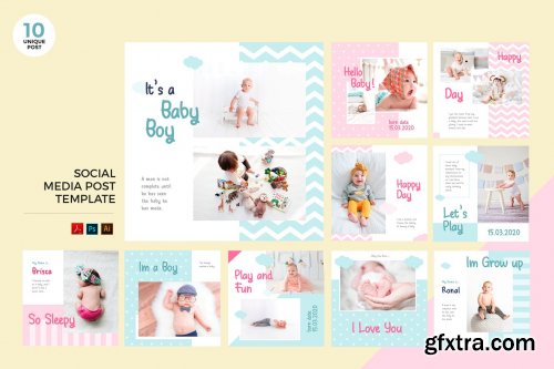 Newborn Baby Social Media Kit PSD & AI Template