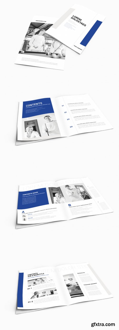 Bifold Brochure Layout with Navy and Grey Accents