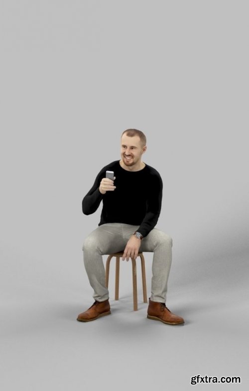 Mark Casual Man Sitting And Holding His Phone VR / AR / low-poly 3d model