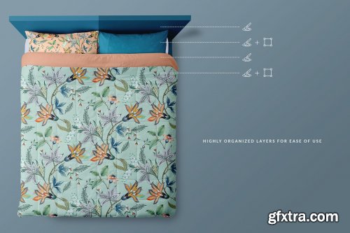 CreativeMarket - Queen Size Bed Linen Mockup 4131214