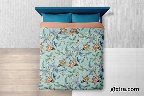 CreativeMarket - Queen Size Bed Linen Mockup 4131214