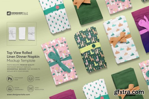 CreativeMarket - Rolled Linen Dinner Napkin Mockup 4130510