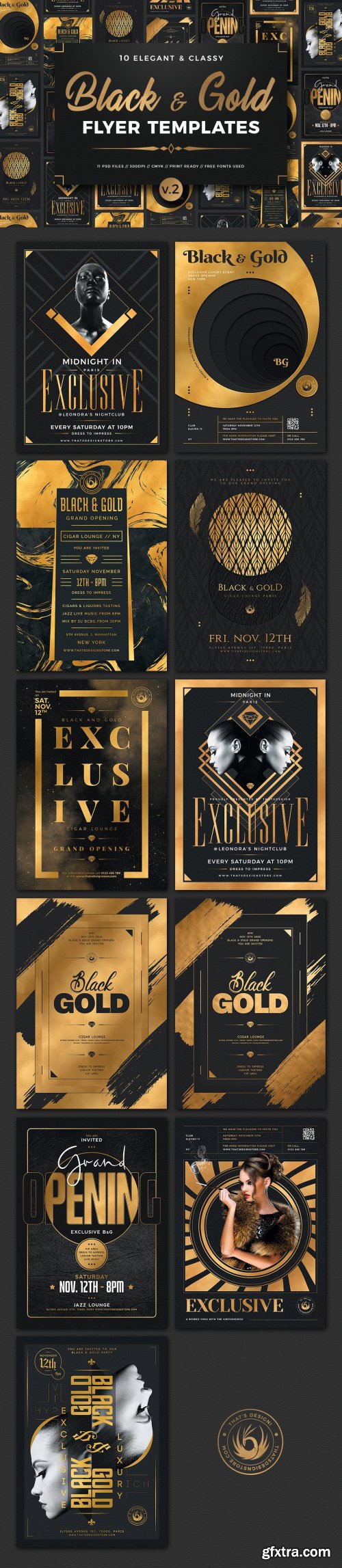 CreativeMarket - 10 Black and Gold Flyers Bundle V2 4376779